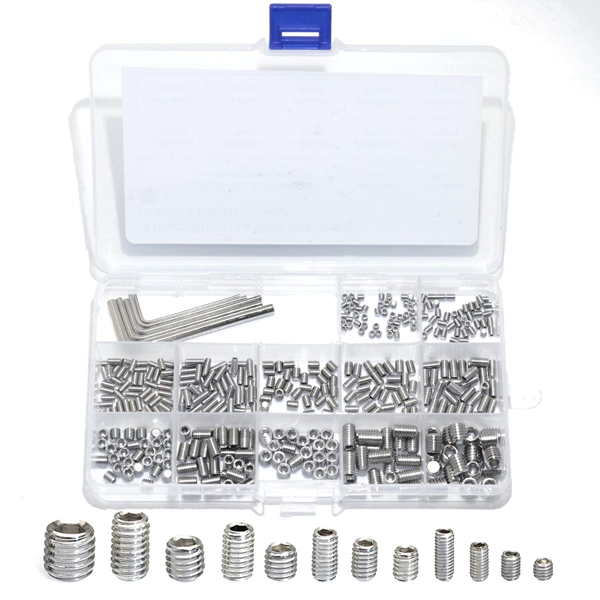 EilxMag 830pcs Metric + Standard SAE Allen Head Socket Hex Grub Screw Set 304 Stainless Steel Internal Hex Drive Cup-Point Screws Assortment Kit (M3-M8, 1/8"-40 to 5/16"-18)