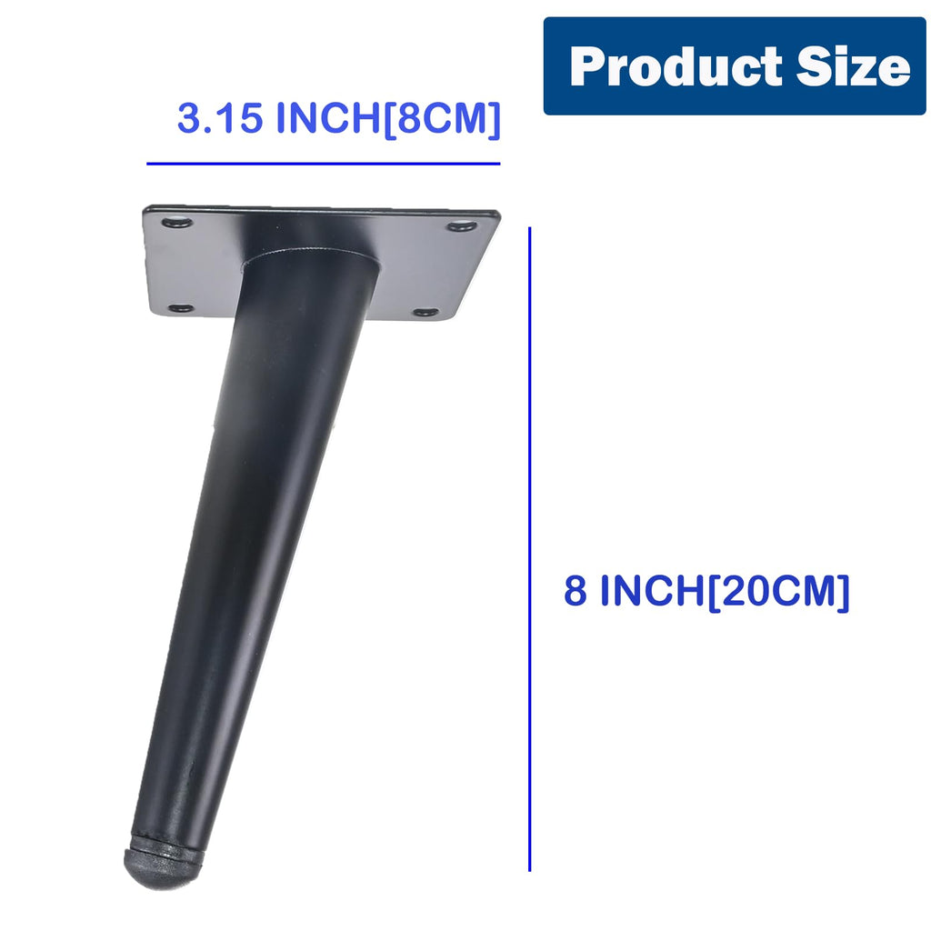 KaizeooHaus 8 inch Furniture Legs Set of 4, Black Metal Table Legs,Mid-Century Style Metal Replacement Legs for Cabinets,Chairs,Coffee Tables,Dresser Replacement Feet for Furniture (Black, 8”/20cm)