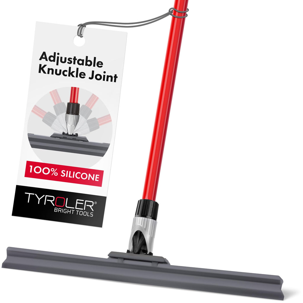 Tyroler Floor Squeegee Heavy Duty 45CM 100% Silicone Head Squeegee Broom, Anti-Rust 4 Part Handle, Squeegee Floor for Washing, Bathroom, Deck & Garage