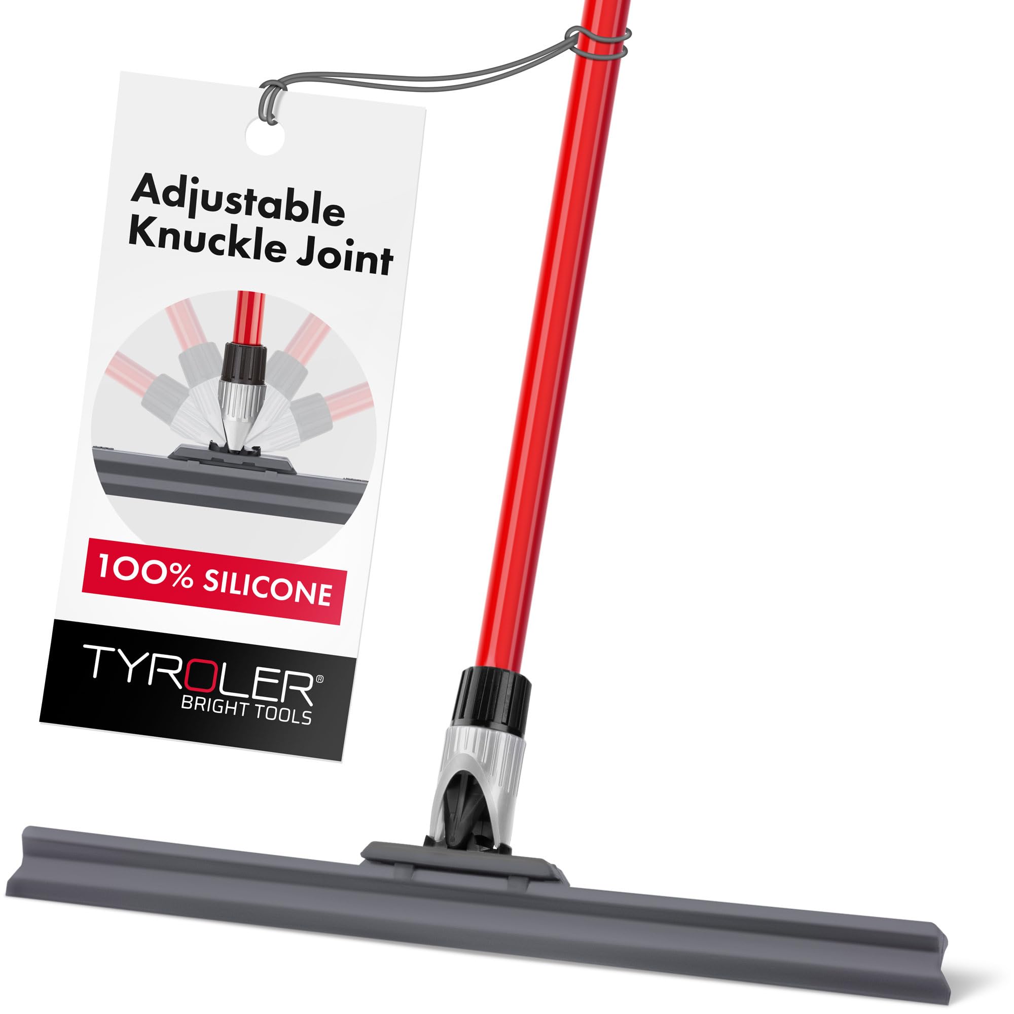 Tyroler Floor Squeegee Heavy Duty 45CM 100% Silicone Head Squeegee Broom, Anti-Rust 4 Part Handle, Squeegee Floor for Washing, Bathroom, Deck & Garage