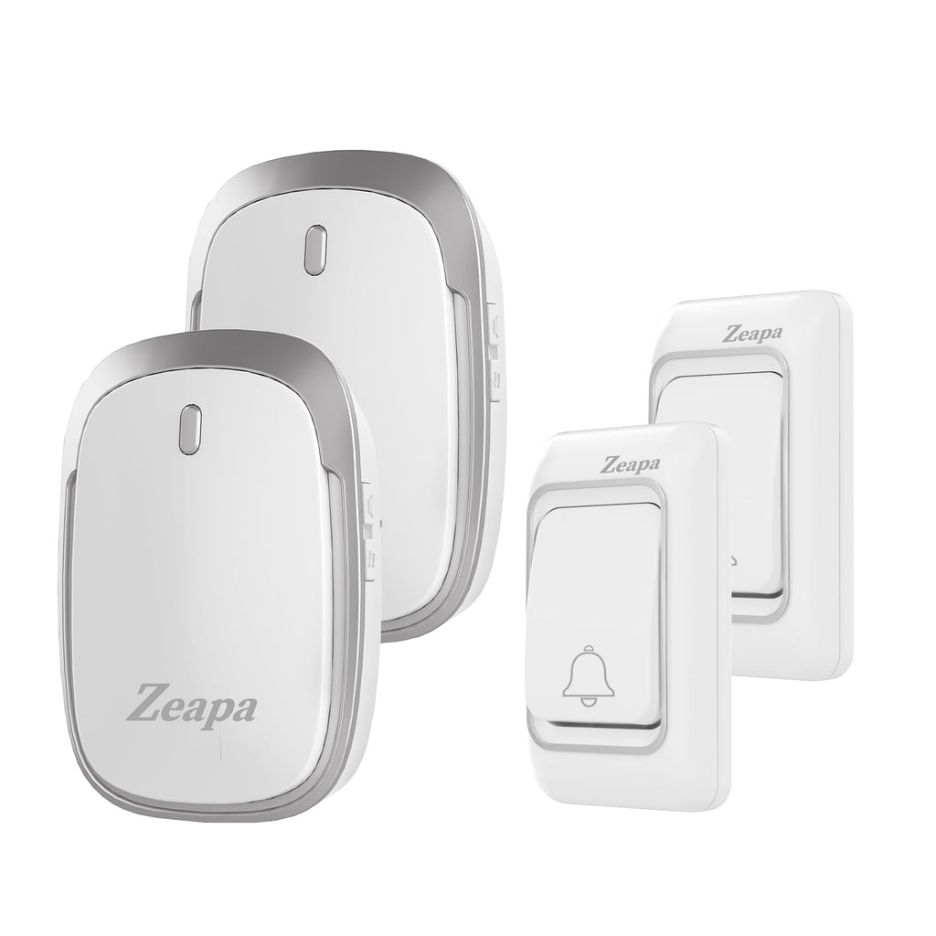 Wireless Doorbells, Plug-in, Battery Powered, Easy to Install, 1300 Ft Range, 60 Chime, LED Flash, Waterproof, Differentiate Various Doors, Silver, 2 Transmitter & 2 Receiver for Home, Office
