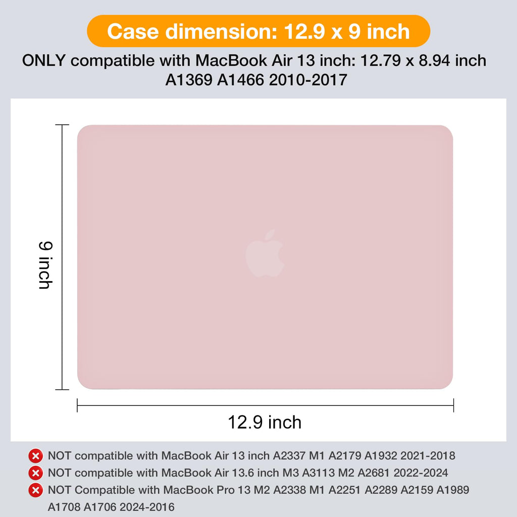 MOSISO Compatible with MacBook Air 13 inch Case (Models: A1369 & A1466, Older Version 2010-2017 Release), Protective Plastic Hard Shell Case & Keyboard Cover & Screen Protector, Rose Quartz