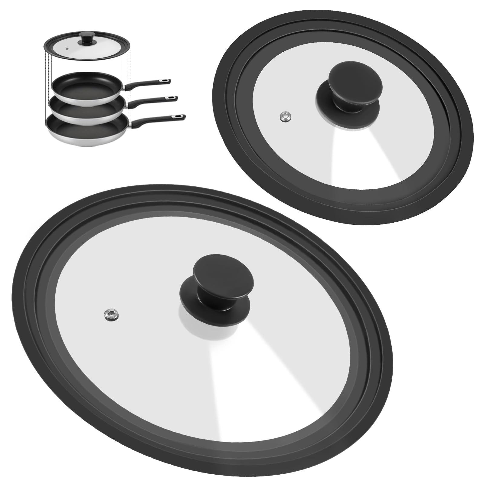 Universal Lids for Pots, Pans and Skillets, 2 Pack Pan Cover fit 7", 8" 9" & 10", 11", 12" Diameter Cookware, Silicone Replacement Pan Lid Pot Lids for Frying Pans, Cast Iron,Tempered Glass Lid