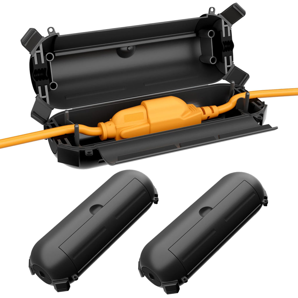 3 Pack Restmo Compact Outdoor Extension Cord Cover, IP44 Waterproof Box and Safety Housing Case, Ideal to Protect Outdoor Plugs, Electrical Connections, Holiday Decoration Lights, Size Small, Black