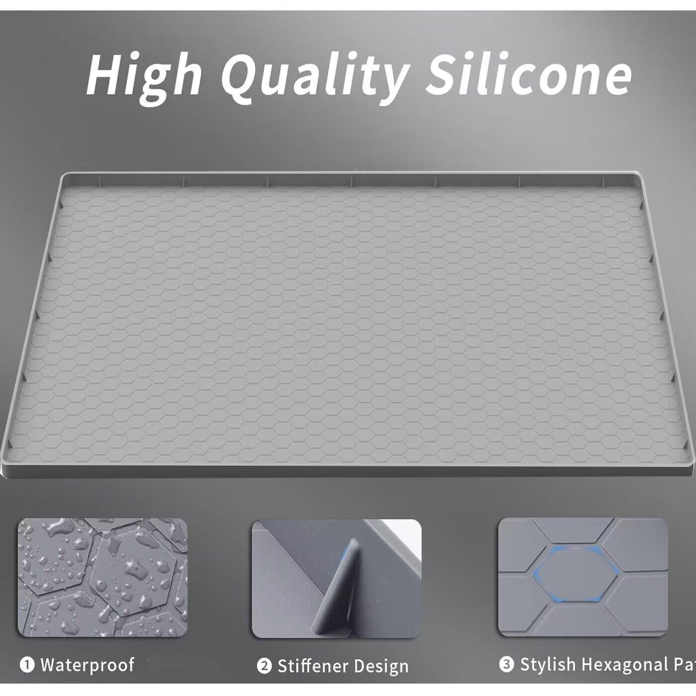 Under Sink Mat for Kitchen Waterproof, 31" x 22" Silicone Under Sink Tray, Under Sink Liner for Kitchen Bathroom Cabinet (Grey)
