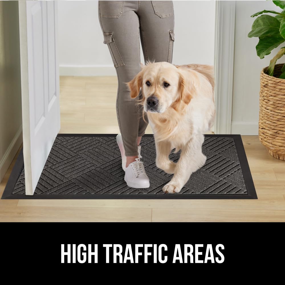 GORILLA GRIP Durable Natural Rubber Door Mat, Waterproof, Low Profile, Heavy Duty Welcome Doormat for Indoor and Outdoor, Easy Clean, Rug Mats for Entry, Patio, Busy Areas, 17x29, Gray Diamond