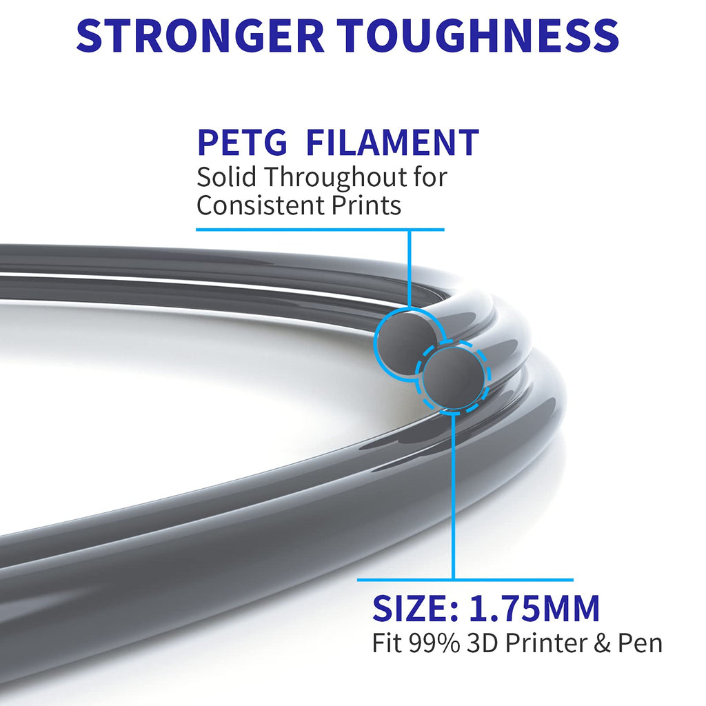 GEEETECH Silver PETG Filament 3D Printer Filament 1.75mm PETG Silver 1Kg (2.2lbs), PETG 3D Printing Filament for Most 3D Printer, Upgrade Stronger Toughness & Low Odor, High Tolerance +/- 0.02 mm