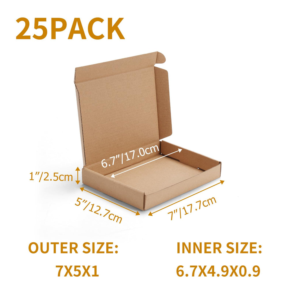 PHAREGE 7x5x1 inch Shipping Boxes Bulk 25 Pack Brown, Tab Lock Tuck Top Mailer Boxes for Packaging Small Business, Small Cardboard Gift Boxes for Wrapping Mailing Present