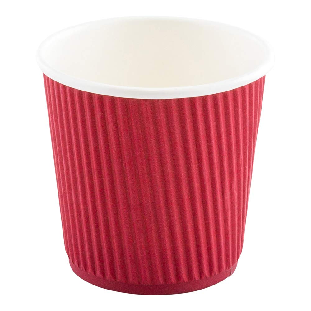 Restaurantware Ripple Wall Coffee Cups 25 Count 4 Ounce Insulated Crimson Paper Cups, Rolled Rim Spill-Resistant Disposable Paper Non-Slip for Coffee, Beverages