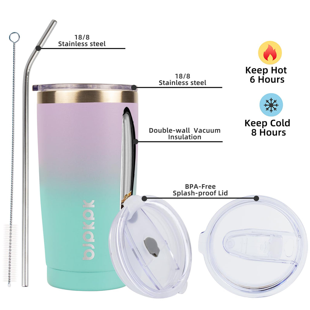 BJPKPK Insulated Stainless Steel Tumbler, Coffee Tumbler with Lid and Straw, Double Wall Vacuum Travel Mug, Powder Coated Leak-Proof Tumbler Cup,Purple Green