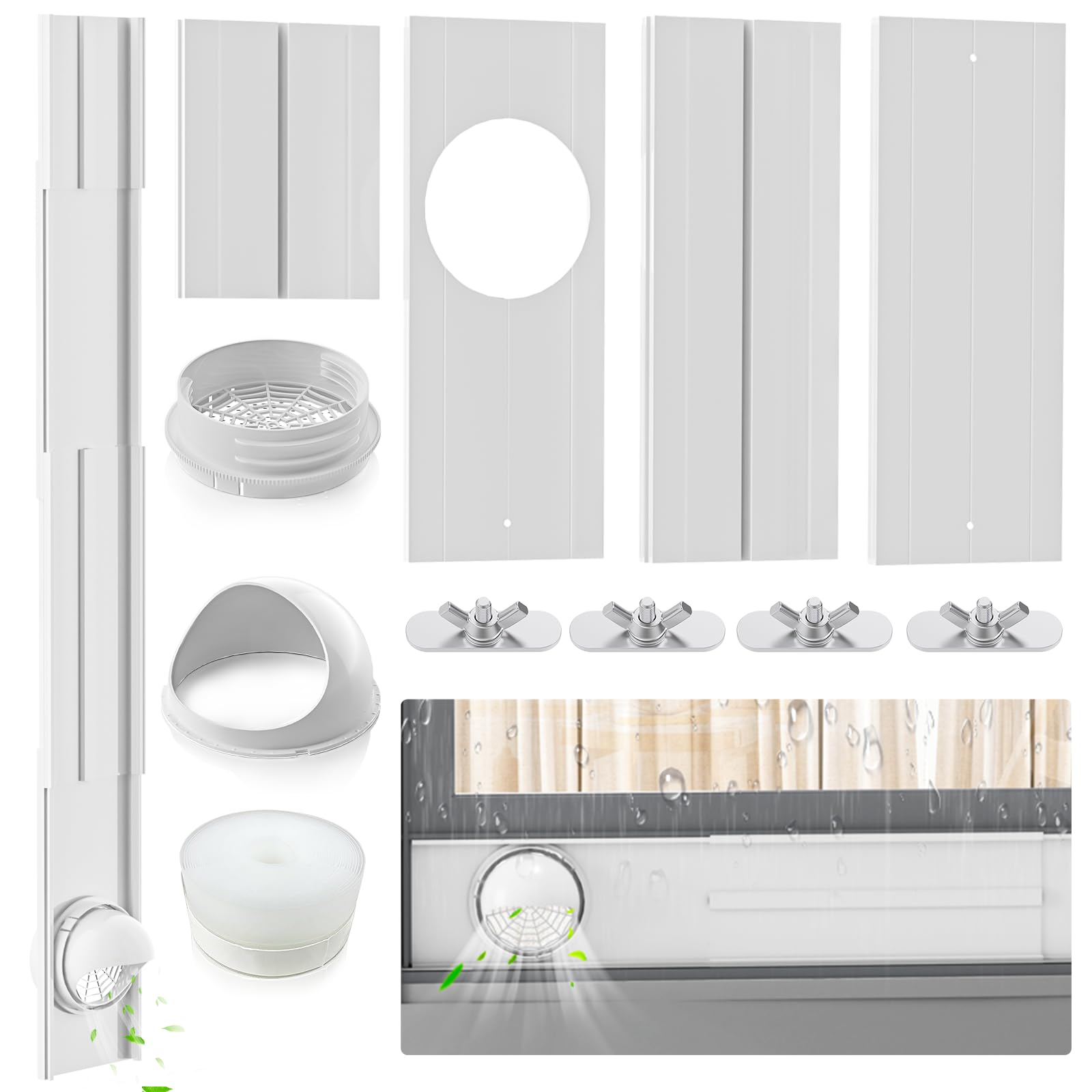 Portable ac Window Vent Kit with Universal Coupler, Insputer New Adjustable Air Conditioner Window Seal Kit for Sliding Window, Fit for AC with 5.9 & 5.1 Inch Diameter Exhaust Hose(3 Pcs)