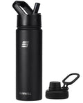 SUNWILL Metal Water Bottle with Straw 22 oz, Stainless Steel Insulated Flask for Cold and Hot Drink, Travel, Sports, Gym, Powder Coated Black