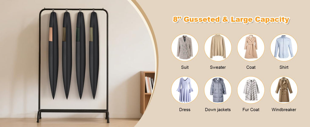 Syeeiex 2 PC 54'' Space Saving Hanging Garment Bags for Closet Storage with Self Compression Zipper, Garment Bags for Hanging Clothes with 8'' Gussets, Clear Window
