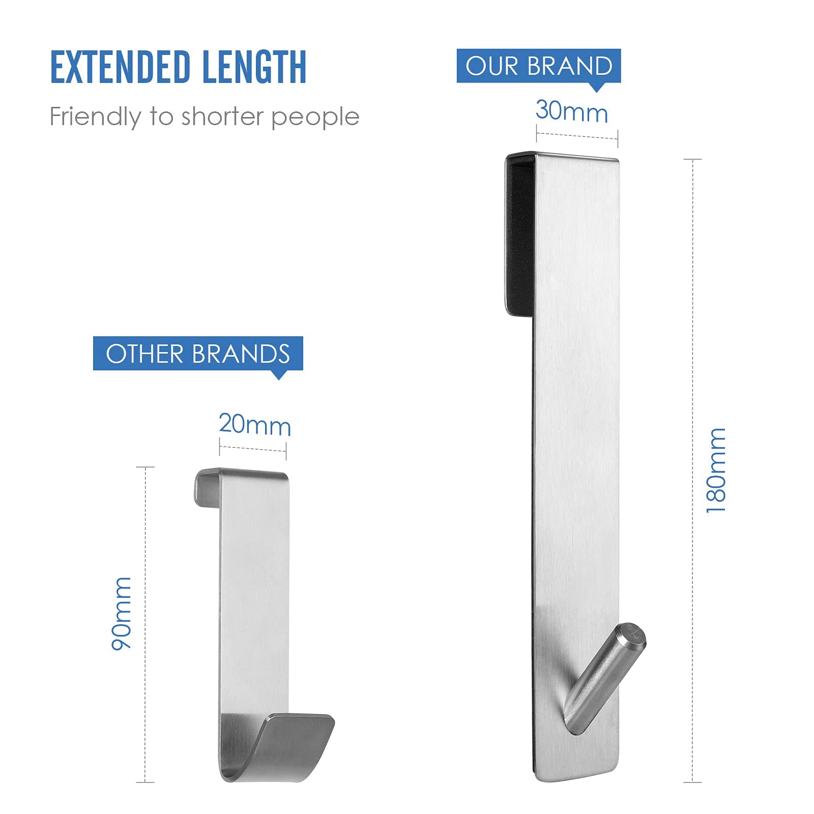 Simtive Extended (7-Inch) Over Door Hooks for Bathroom Frameless Glass Shower Door, Towel Hooks, 2-Pack, Silver