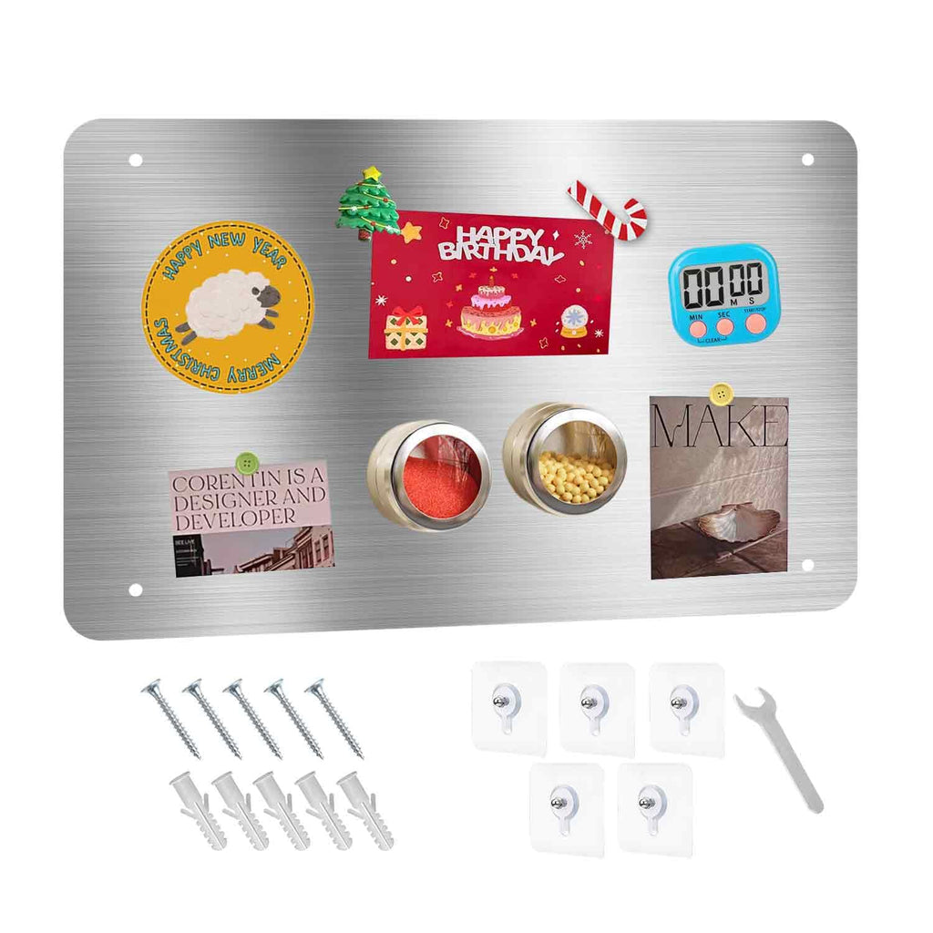HAOIVE Magnetic Board 17.5" X 11.7" Magnet Board for Wall Stainless Steel Metal Magnetic Board for Wall for Magnet Display Photos Office Supplies Kitchen Stuff Bulletin Board Vision Board(Silver 1PC)