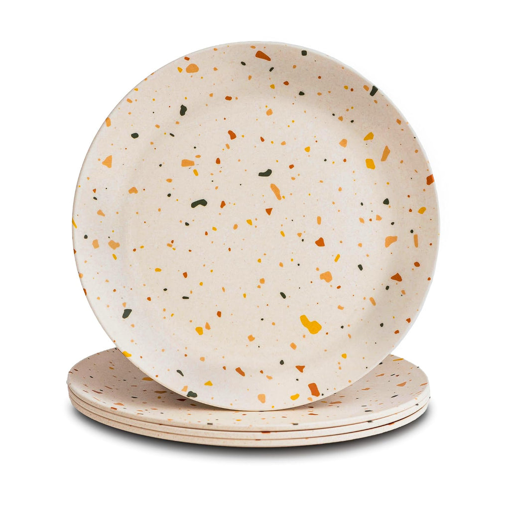 Nook Theory 4 Pack Reusable Bamboo Plates - Non-Toxic Toddler and Kids Plate, Dishwasher Safe, Not Microwavable Dinnerware (Celebration 8")