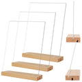 TONICE 5x7 Acrylic Sign Holder with Wood Base 3 Pack L/T Shape Vertical or Slant Back Display for Wedding, Restaurant, Store, Office, Hotel