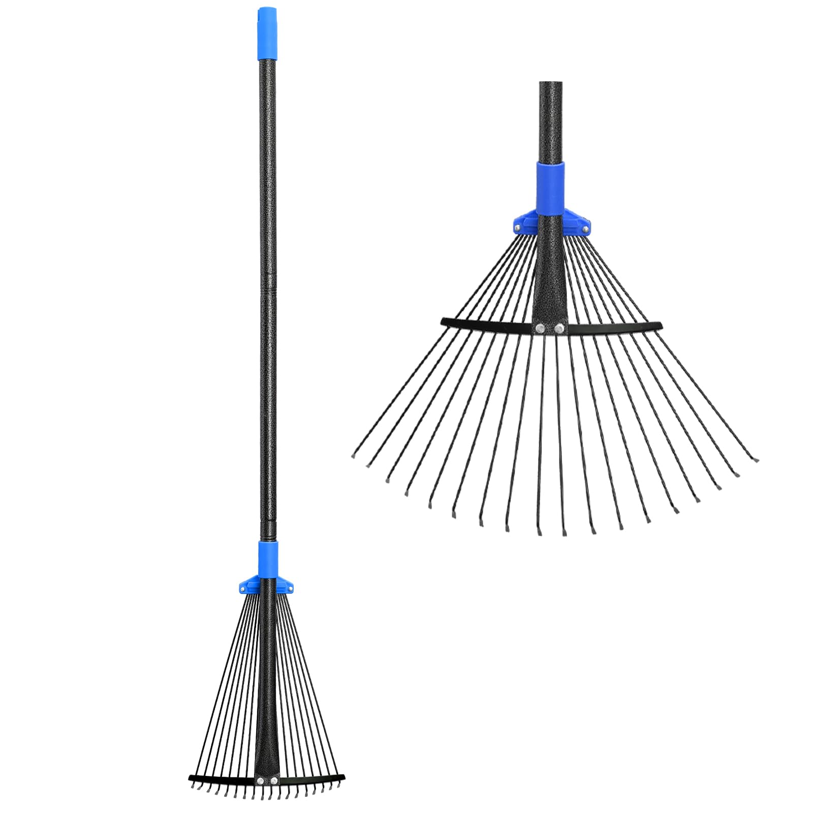 Rake for Leaves, 5ft Adjustable Metal Garden Leaf Rake with Expandable Head 7-16", Small Cllapsible Rakes for Lawns Gardening Camping Heavy Duty
