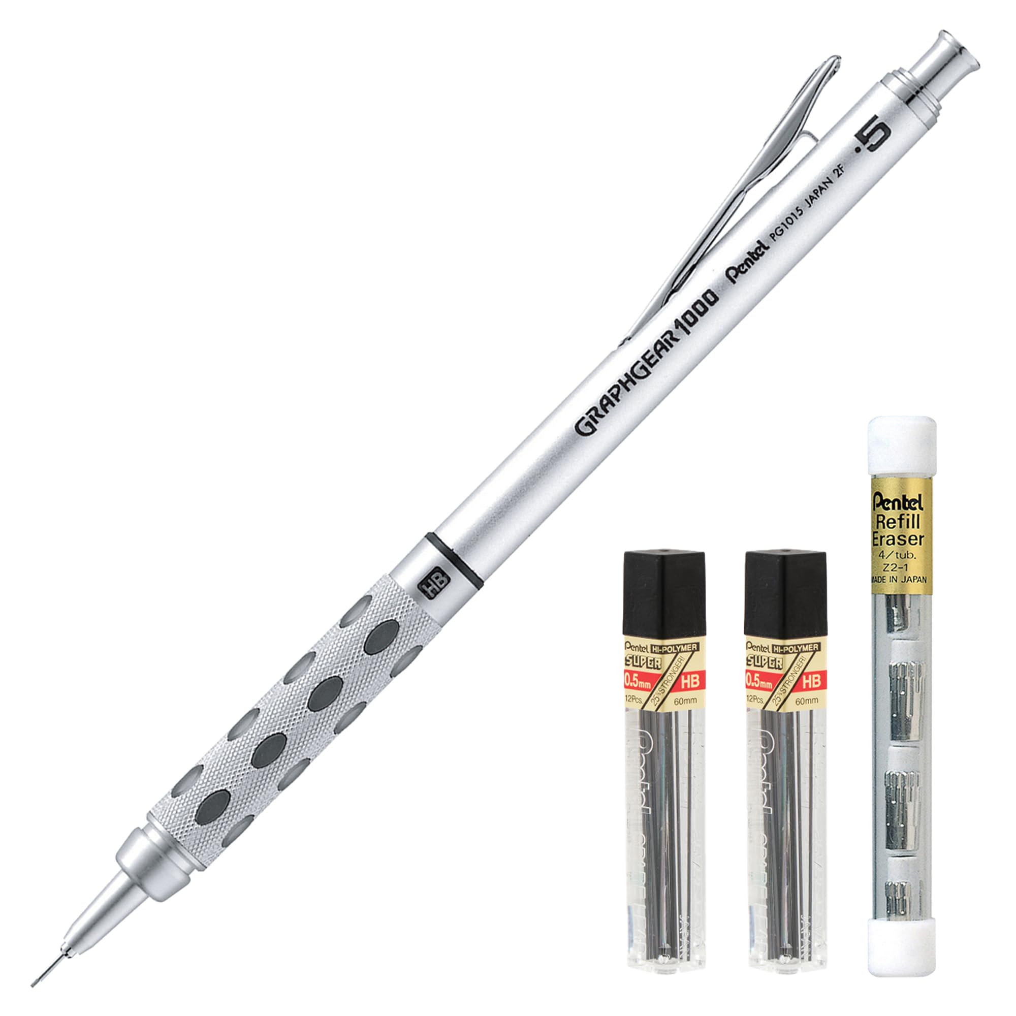 Pentel GraphGear 1000 Premium Mechanical Drafting Pencil Set with Refill Leads and Refill Erasers, Retractable, For Students, Architects, Engineers, Artists, 0.5mm Medium Point, 1 Pack
