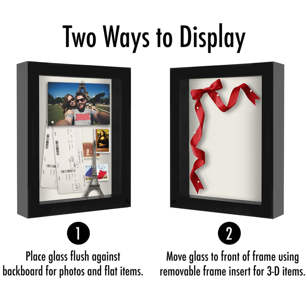 Americanflat 8x10 Shadow Box Frame with Shatter-Resistant Glass - Silhouette Collection - Large Shadow Box Display Case for Tabletop and Wall Display - Black with Soft Felt Back