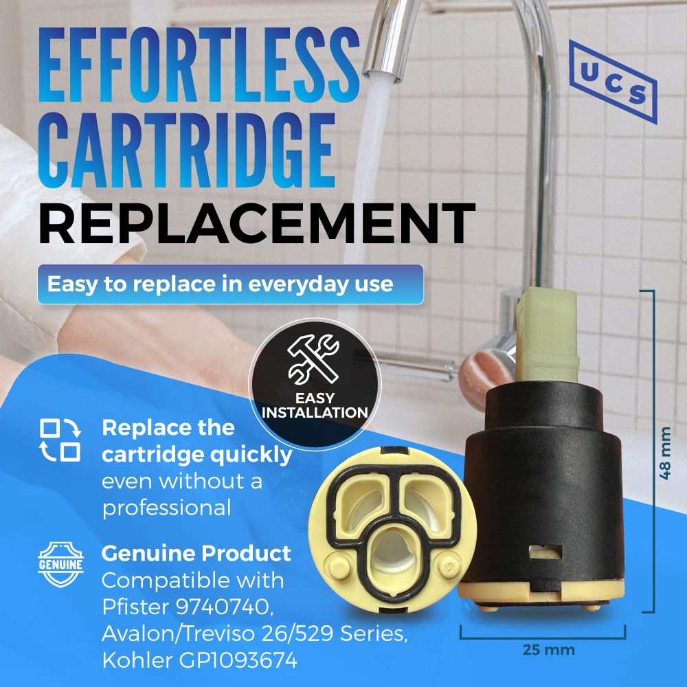 9740740 Pfister Avalon/Treviso, 26/529 Series – 25mm Faucet Cartridge Replacement - OEM Quality Compatible with KCG 66073, Hanover, 1-7/8" Length, N25D, Hain-Yo GL02GJ
