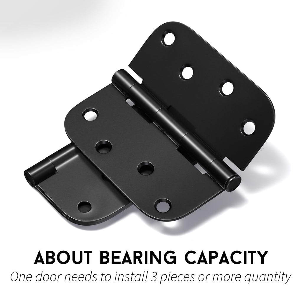 Goldenwarm Pack of 3 Matte Black Door Hinges 4 Inch for Interior and Exterior - 4x4 With 5/8" Radius Corners, Residential Heavy-Duty Hardware