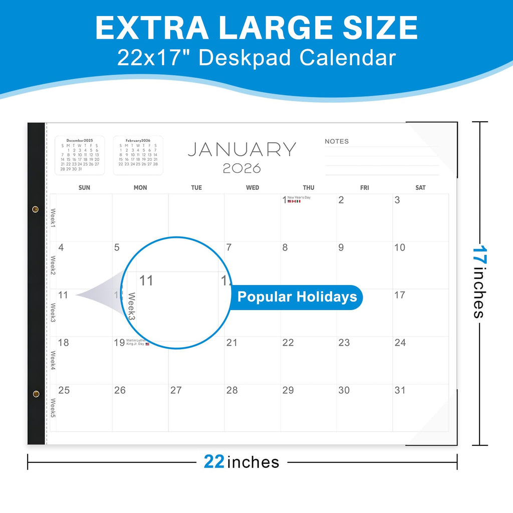2026 Desk Calendar Large 22x17 – Desk Top Calendar 2026 with plastic cover