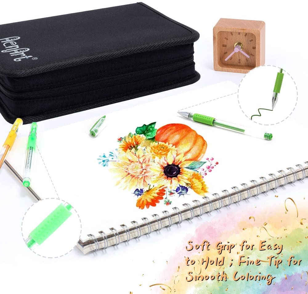 Gel Pens, 160 Pack Artist Colored Gel Pen Set for Adult Coloring Books, Bonus Black Case, Perfect for Drawing Doodle Crafts Journaling Planner