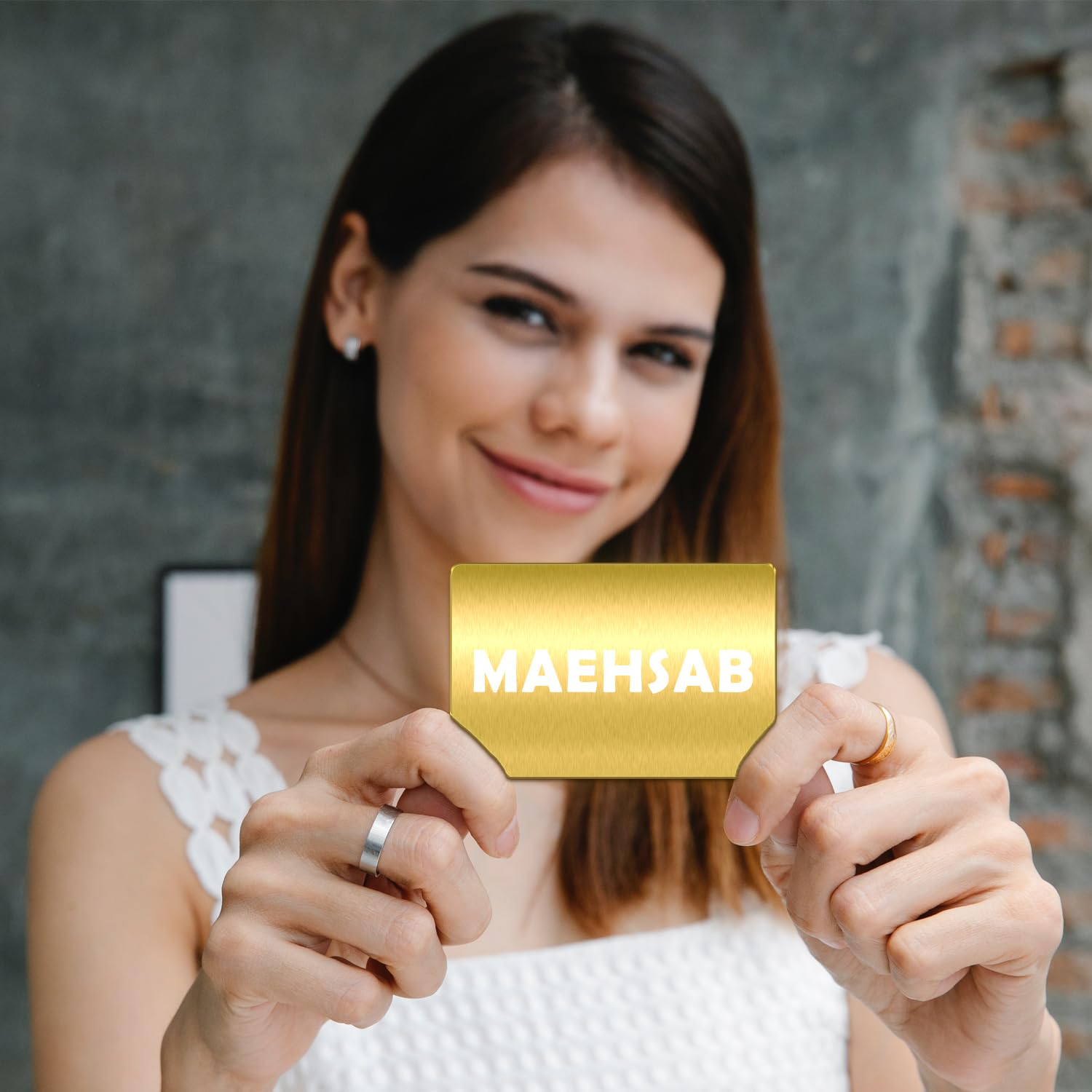 MaehSab 100 Pcs Gold Aluminum Business Cards, DIY Metal Name Cards, 3.4 x 2.1 Inch