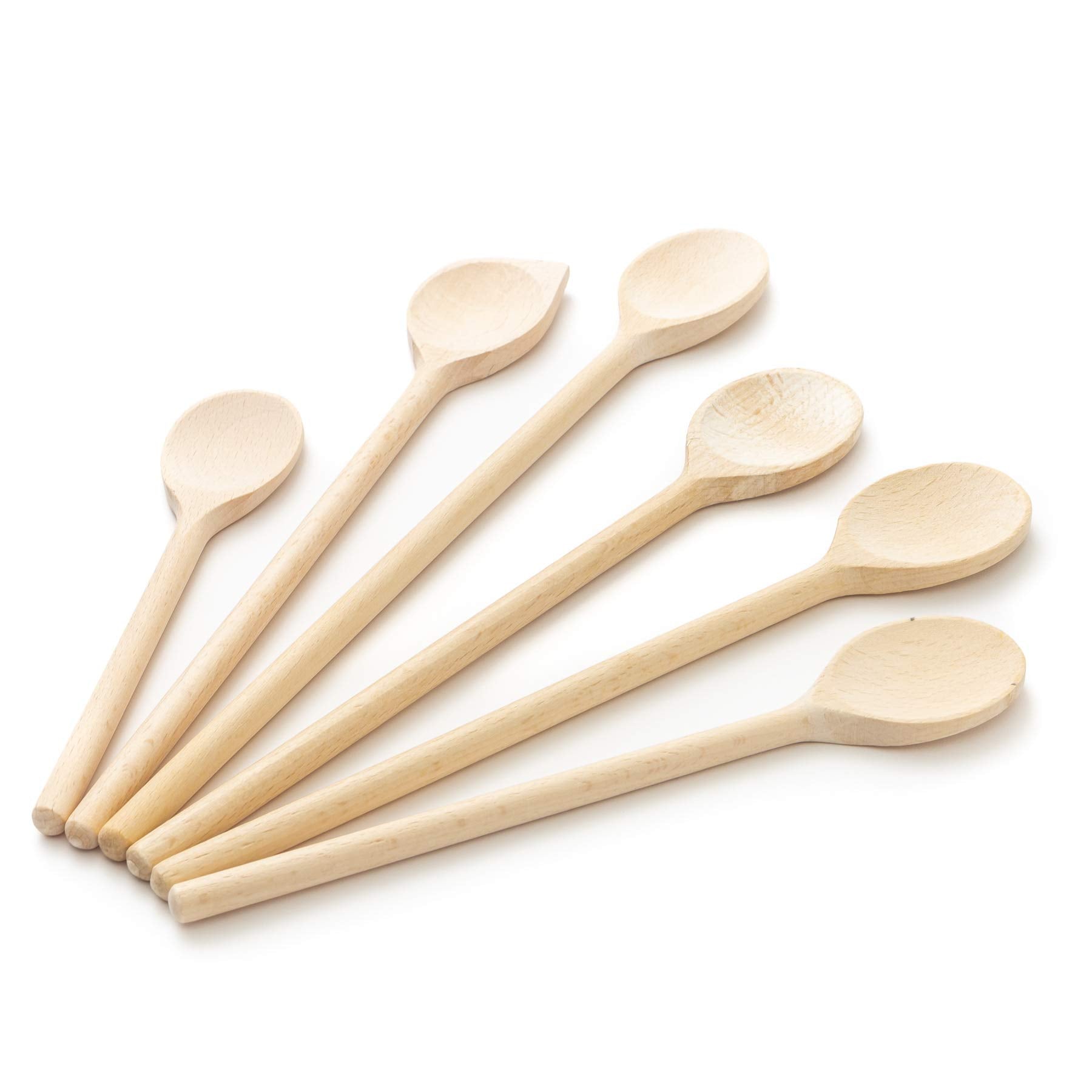 tuuli Kitchen - 6-Piece Wooden Spoons Cooking Utensils Set, Specially Designed Solid Beechwood Kitchen Spoons, Durable Wooden Utensils for Everyday Use