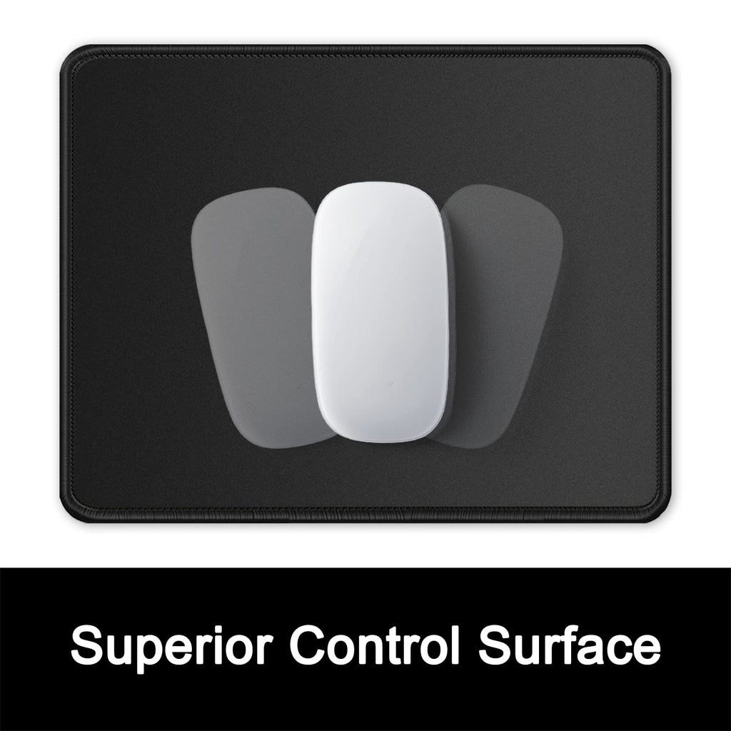 ITNRSIIET 4 Pack Mouse Pad with Stitched Edge Premium Textured Square Mouse Mat Washable Non-Slip Rubber Base Smooth Precise Operation Desktop Protection Mat, 10.2×8.3×0.12 inches, Black