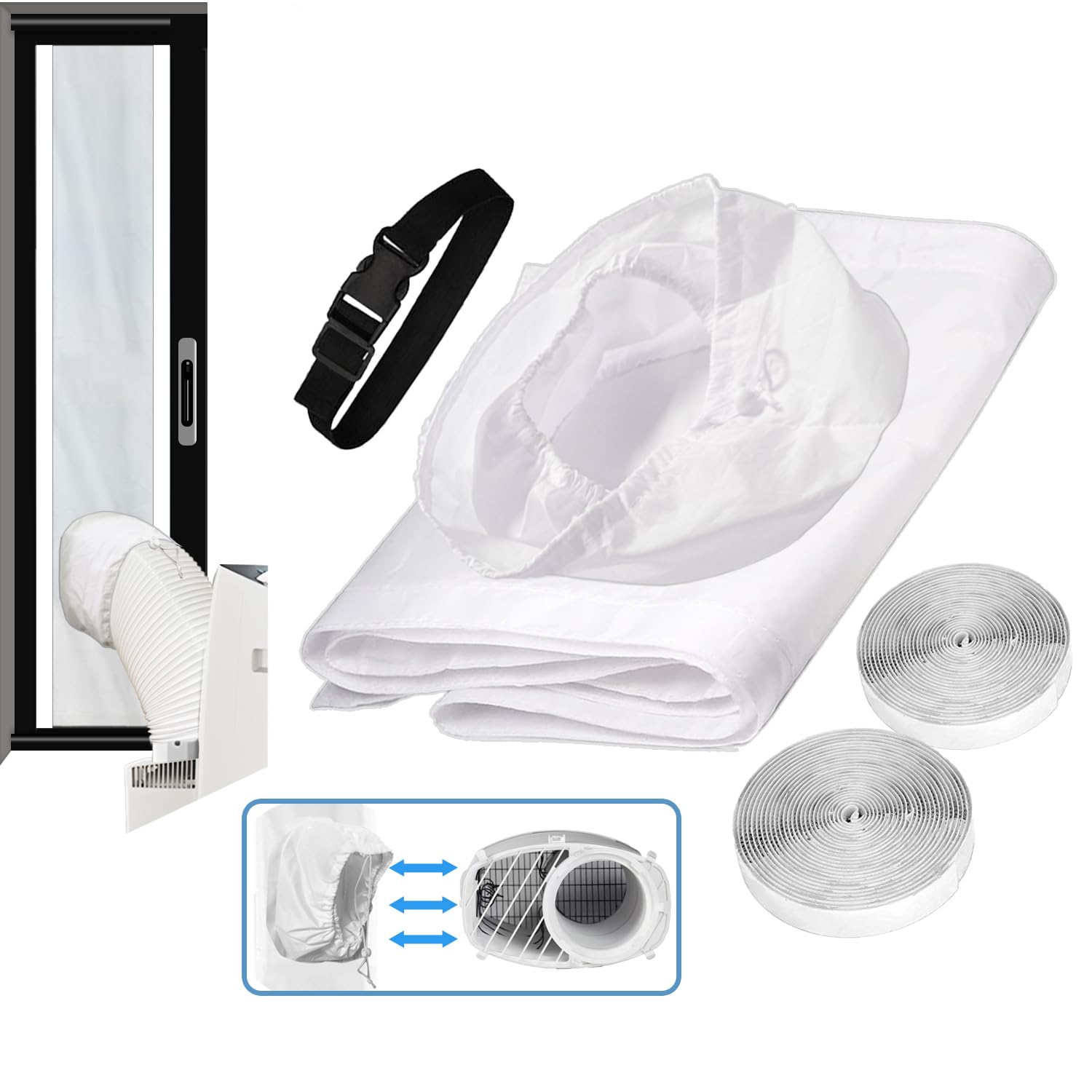 Inverter Portable Air Conditioner Sliding Door Seal Kit Compatible with Midea Etc Inverter Ac 14000 BTU Designed for Hose-in-Hose Portable AC Sliding Door Vent kit 17.5"*98"Sliding Door Velcro Panel