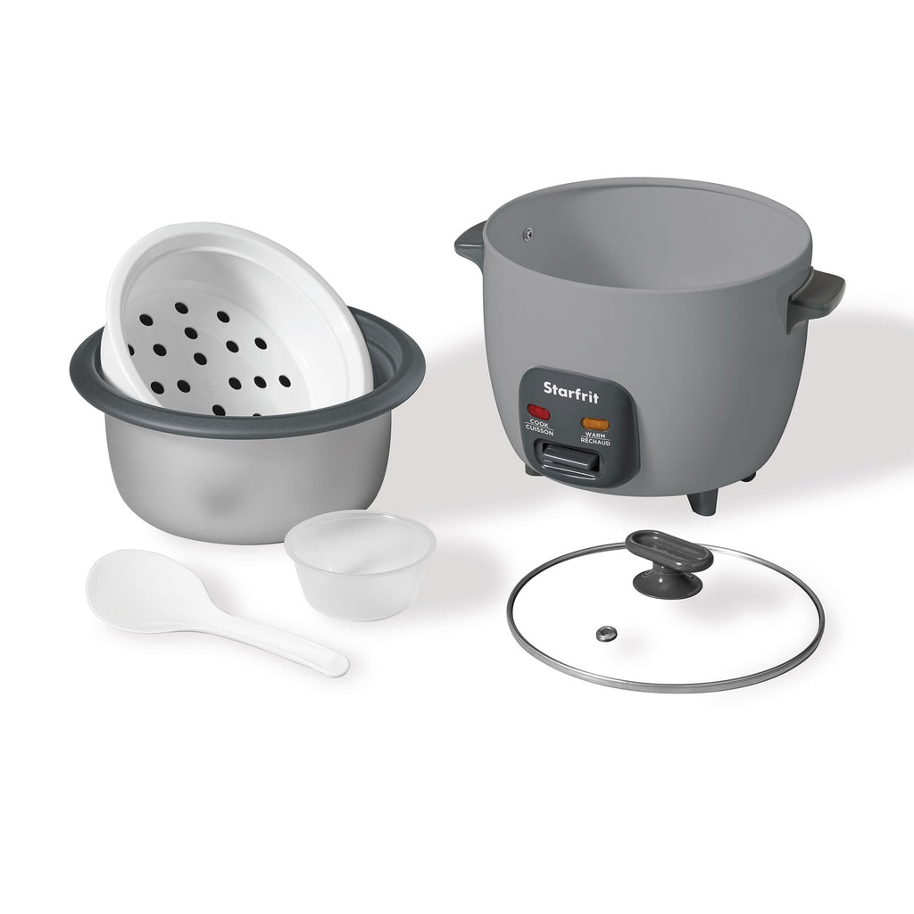 Starfrit Electric Rice Cooker – 10 Cups – Ceramic Non-Stick Coating without PFAS – Steamer Basket, Measuring Cup & Service Spoon - 400W - Grey