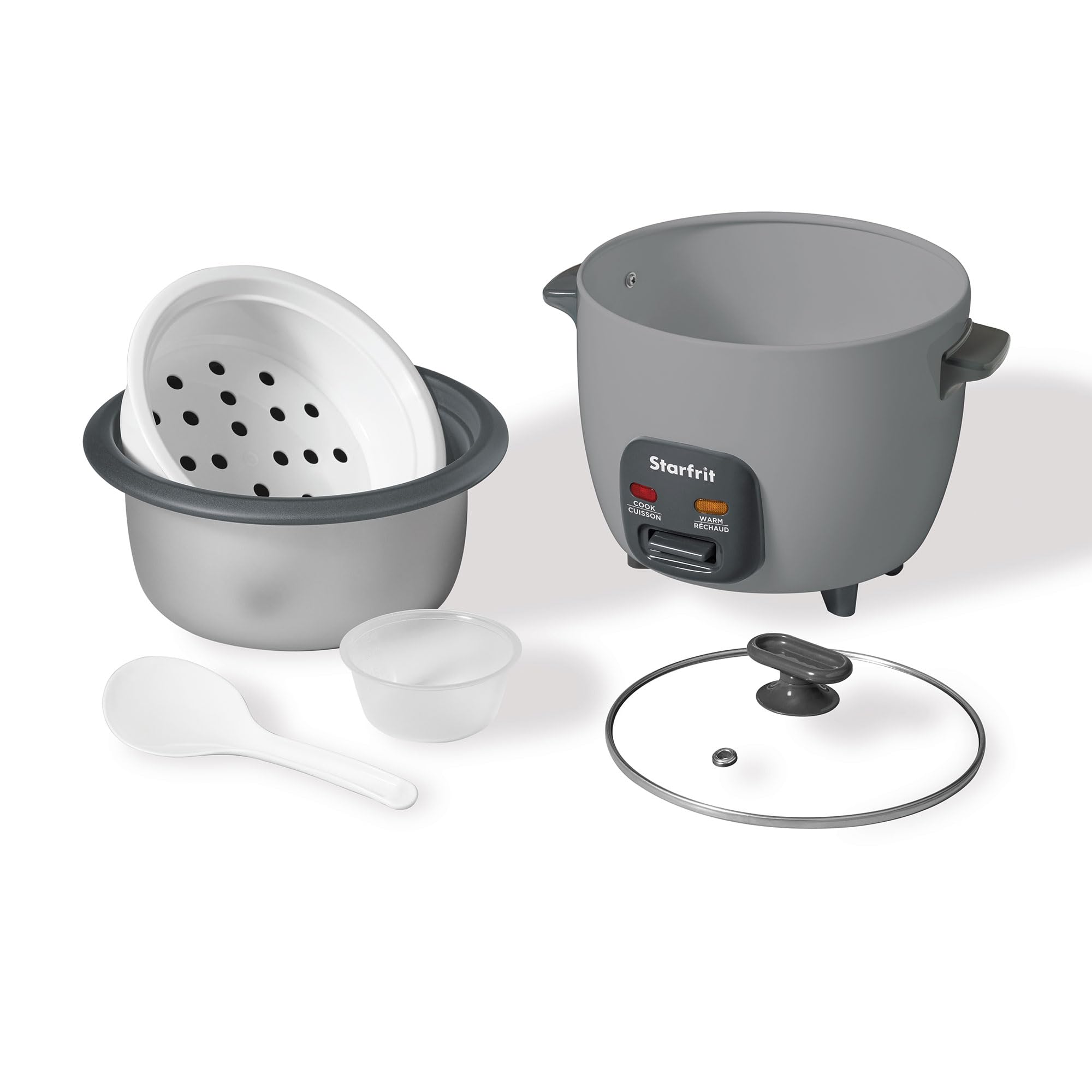Starfrit Electric Rice Cooker – 10 Cups – Ceramic Non-Stick Coating without PFAS – Steamer Basket, Measuring Cup & Service Spoon - 400W - Grey