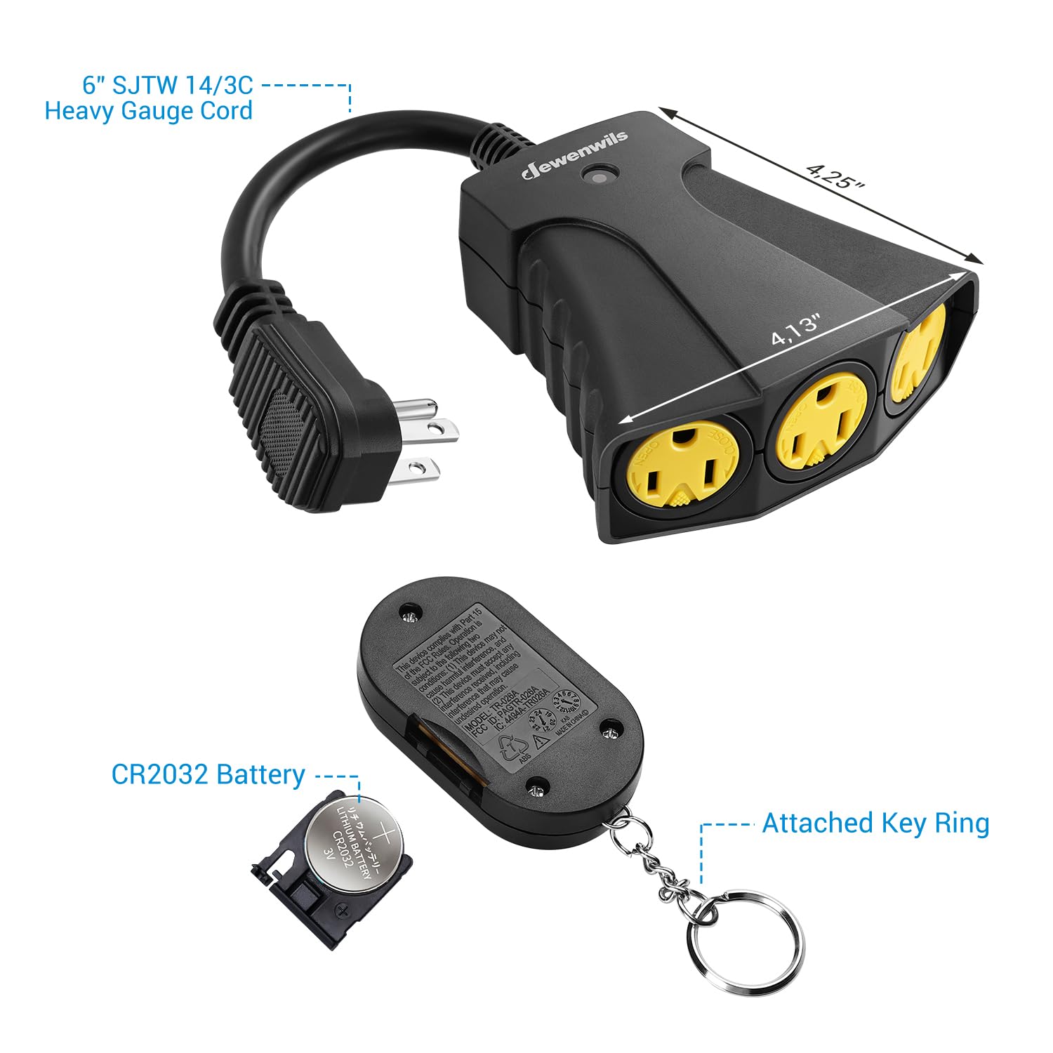 DEWENWILS Outdoor Remote Control Outlet, Wireless Remote Outlet Power Switch, Weatherproof 15 A Heavy Duty Electrical Plug, 3 Grounded Outlets, 100Ft Range, UL Listed