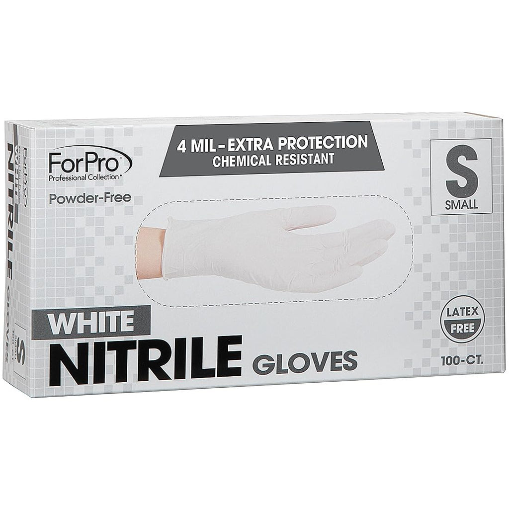 ForPro Professional Collection Disposable Nitrile Gloves, Chemical Resistant, Powder-Free, Latex-Free, Non-Sterile, Food Safe, 4 Mil, White, Small, 100-Count