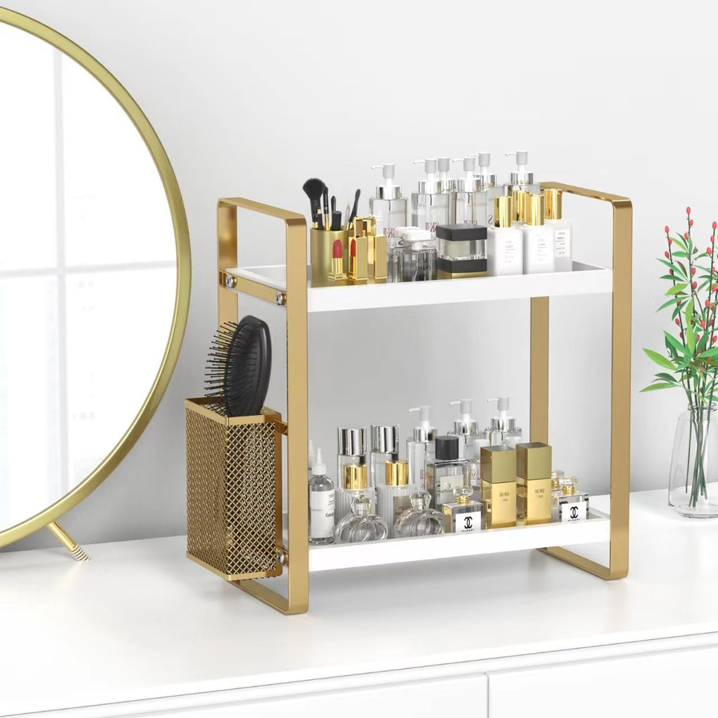 LEMIKKLE Bathroom Counter Organizer with Basket, Skincare,Makeup Organizers for Vanity,Storage Organizers for Bathroom, Kitchen, Dresser（White）