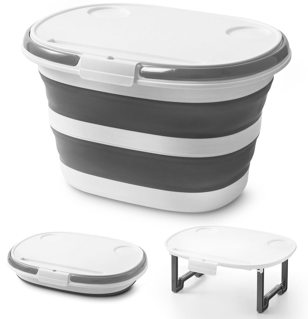 Zonopy Upgraded 16L Collapsible Mop Bucket with Multi-Functional Lid, 4-in-1 Foldable Silicone Tub with Table Surface, Floor Stand, Space Saving 4.2 Gallon Storage Solution for Home & Outdoor