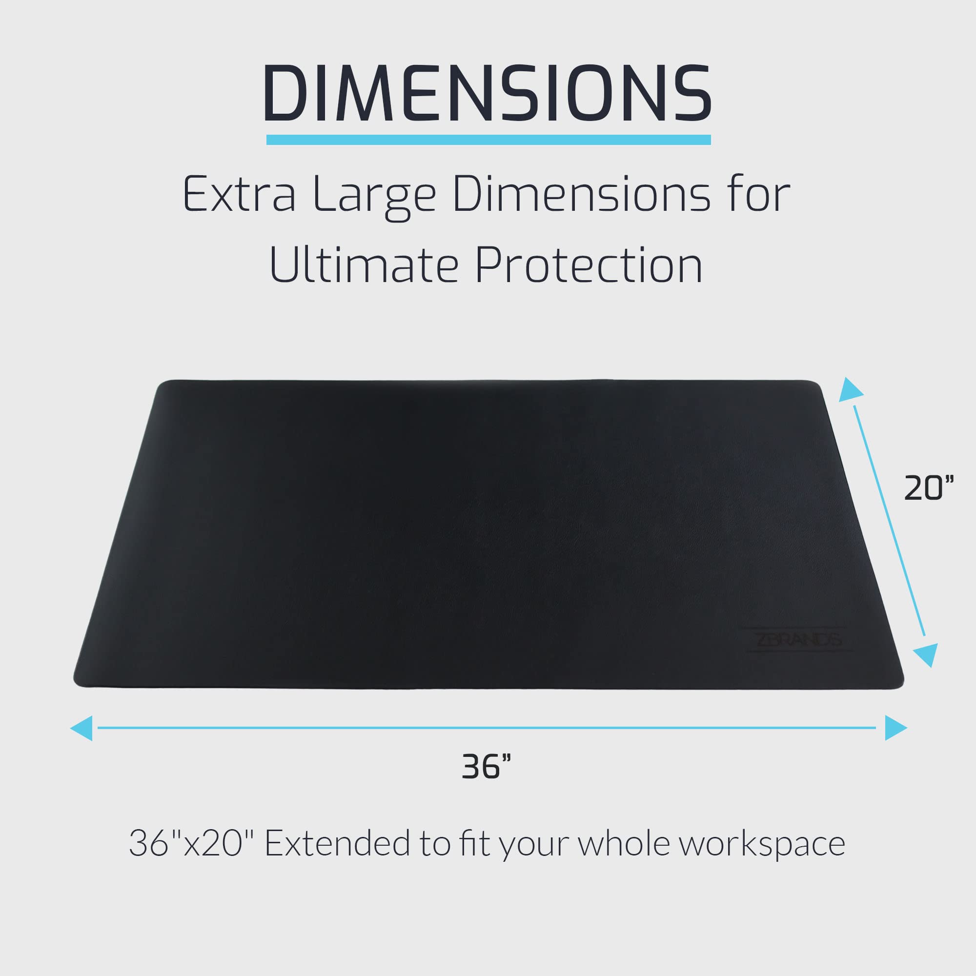 ZBRANDS // Leather Smooth Desk Mat Pad Blotter Protector, Extended Non-Slip Rectangular, Laptop Keyboard Mouse Pad (Midnight Black, 36" x 20")
