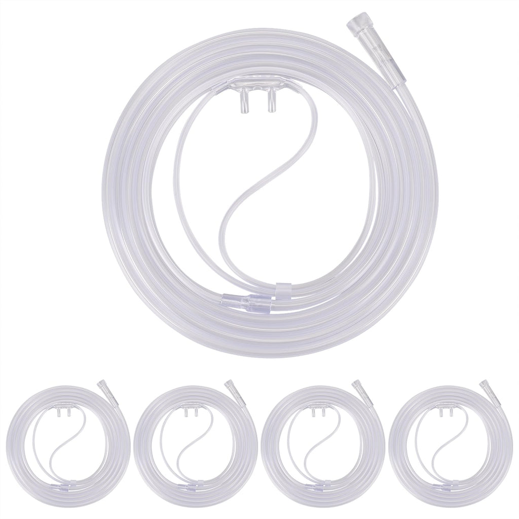 Nasal Oxygen Cannulas(5 Packs), High Flow Cannula with Soft Curved Nose Piece, Lightweight Cannula with 7Ft(2.1M) Kink Resistant Long Tubing for Adults