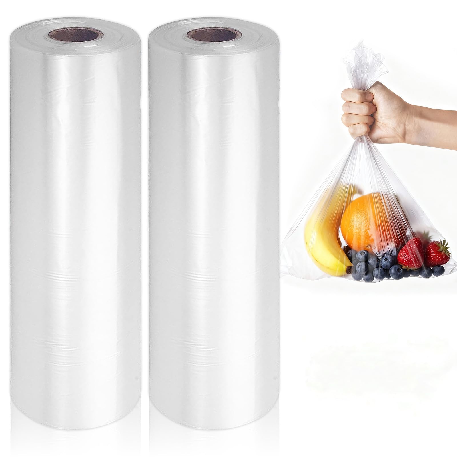 10" x 14" Plastic Produce Bags Roll，2 Rolls Clear Plastic Bags for Food, Fruit, Vegetable, Refrigerator Storage，Kitchen, 400 Bags/Roll
