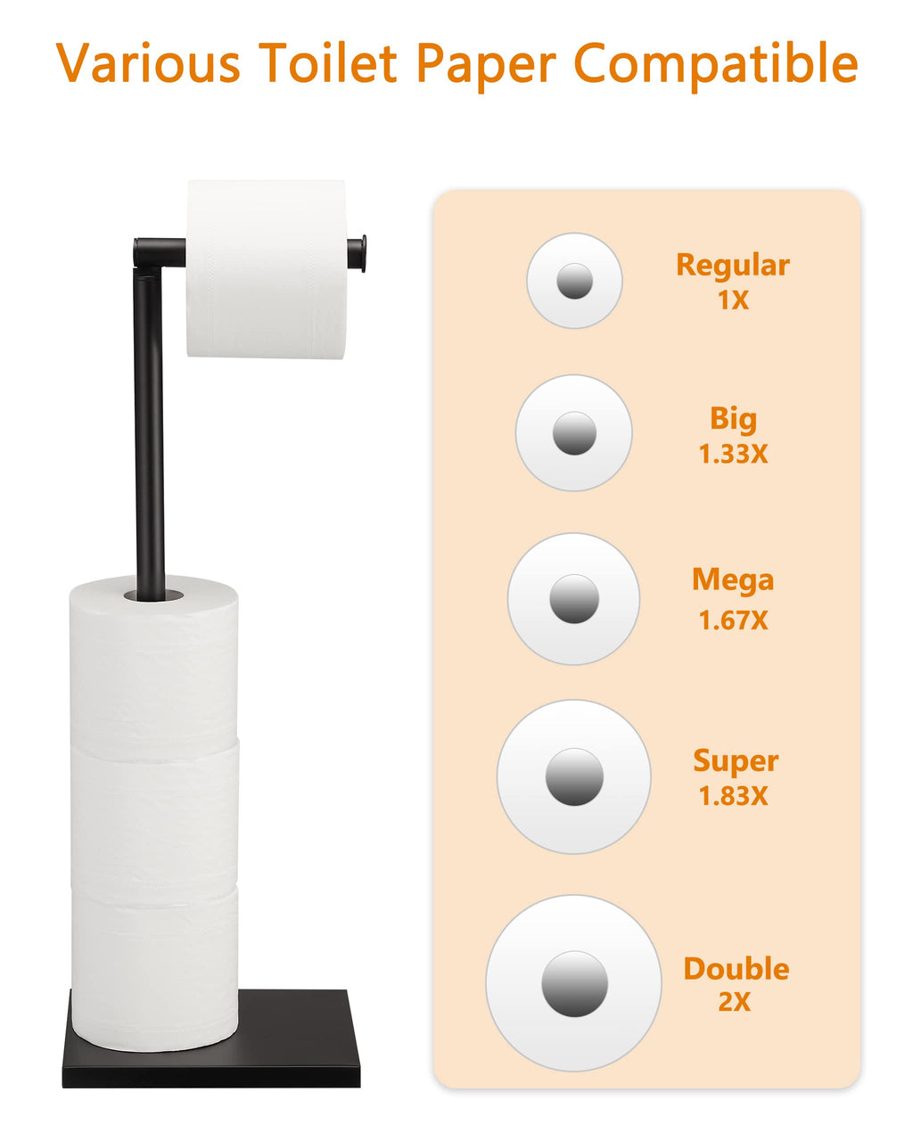 DECLUTTR Black Toilet Paper Holder, Bathroom Toilet Paper Roll Holder Stand with Reserve, Toilet Paper Holder Free Standing with Storage