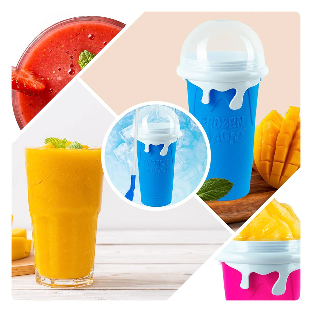2 Pairs Slushy Maker Cup, Frozen Magic Squeeze Cup, 16.9 oz/500ml Slushy Squeeze Cup for Homemade Milkshake, Magic Slushy Maker Squeeze Cup, DIY Smoothie Maker (2 in Blue)