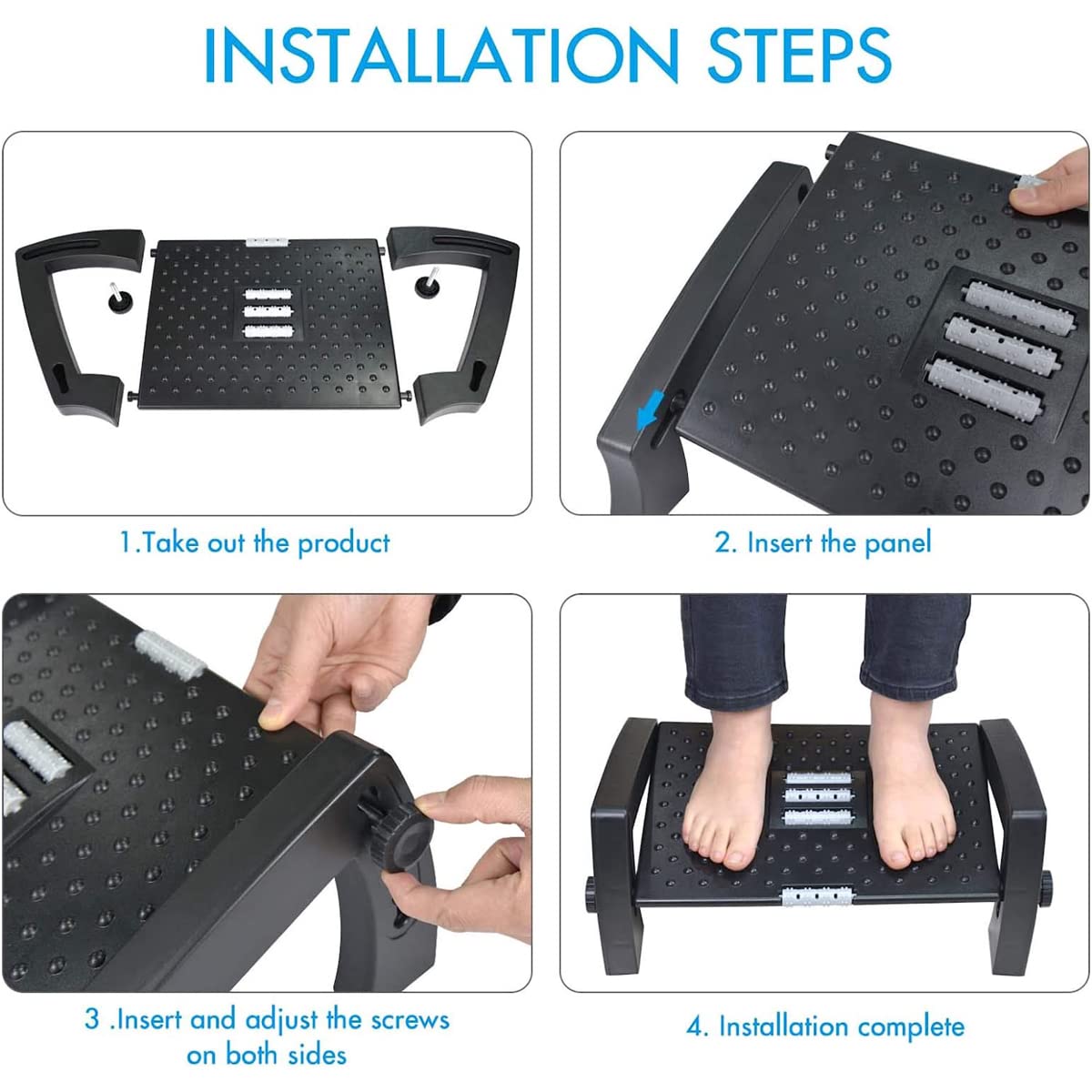 Techson Desk Footrest, Office Massage Texture and Roller Foot Rest with Non-Slip Legs, Ergonomic Adjustable 6 Height Tilting Foot Stool for Home, Office