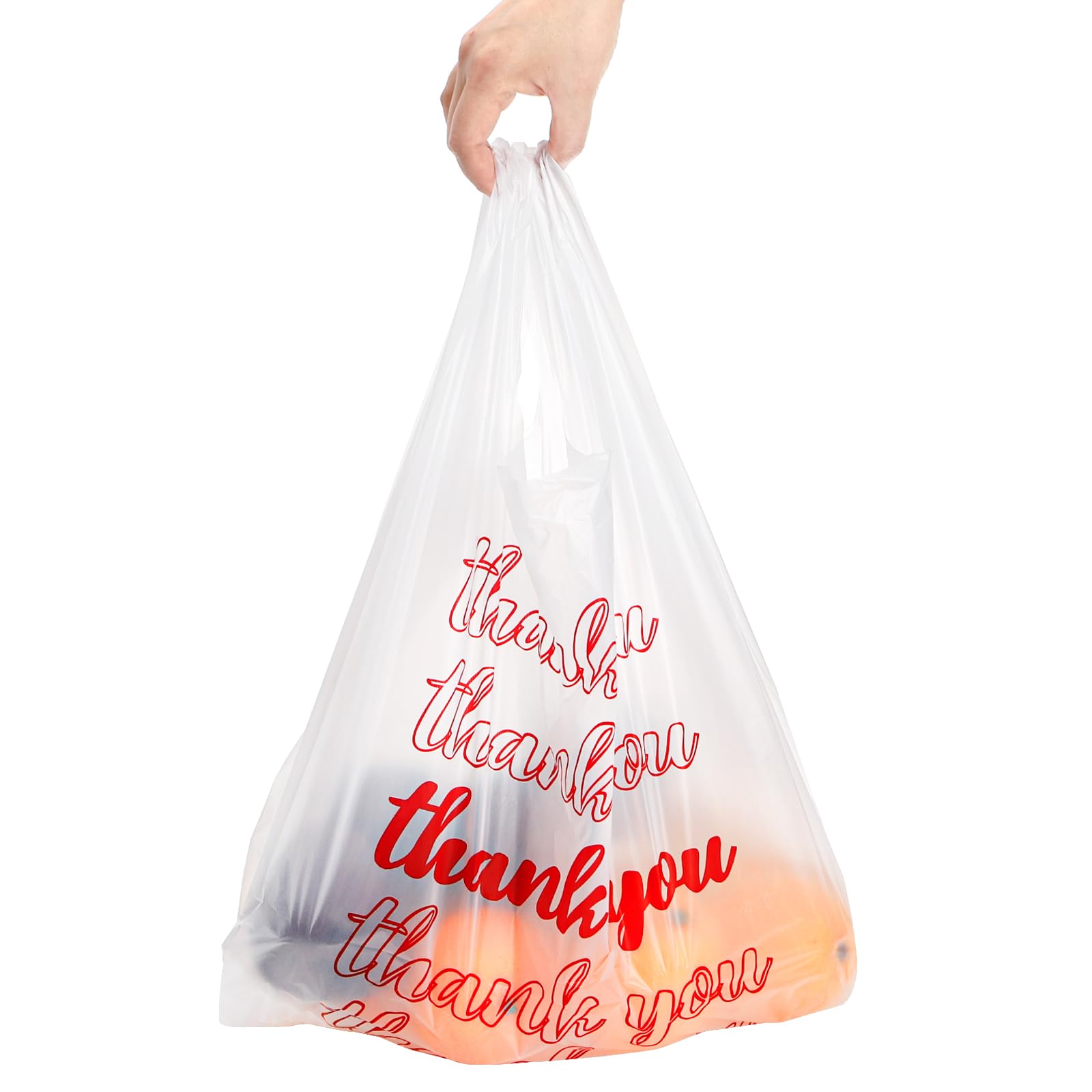 Lawei 500 Count Thank You Bags Reusable Grocery Bag - 13 x 7 x 21 Inch Plastic T-Shirt Bags for Shopping, Restaurants, Catering (15mic, 0.6 Mil), Bulk Carryout Shopping Bags