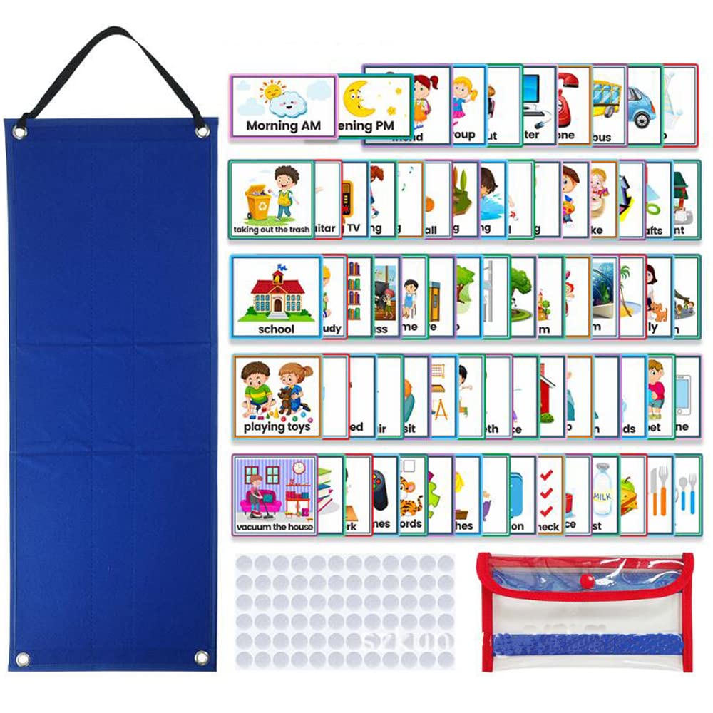 Kids Visual Schedule Calendar Chart 2 in 1 Autism Daily Routine with 70 Cards Autism Learning Materials Behavioral Tool Wall Planner Multiple Planner Home School Chores Outings Home