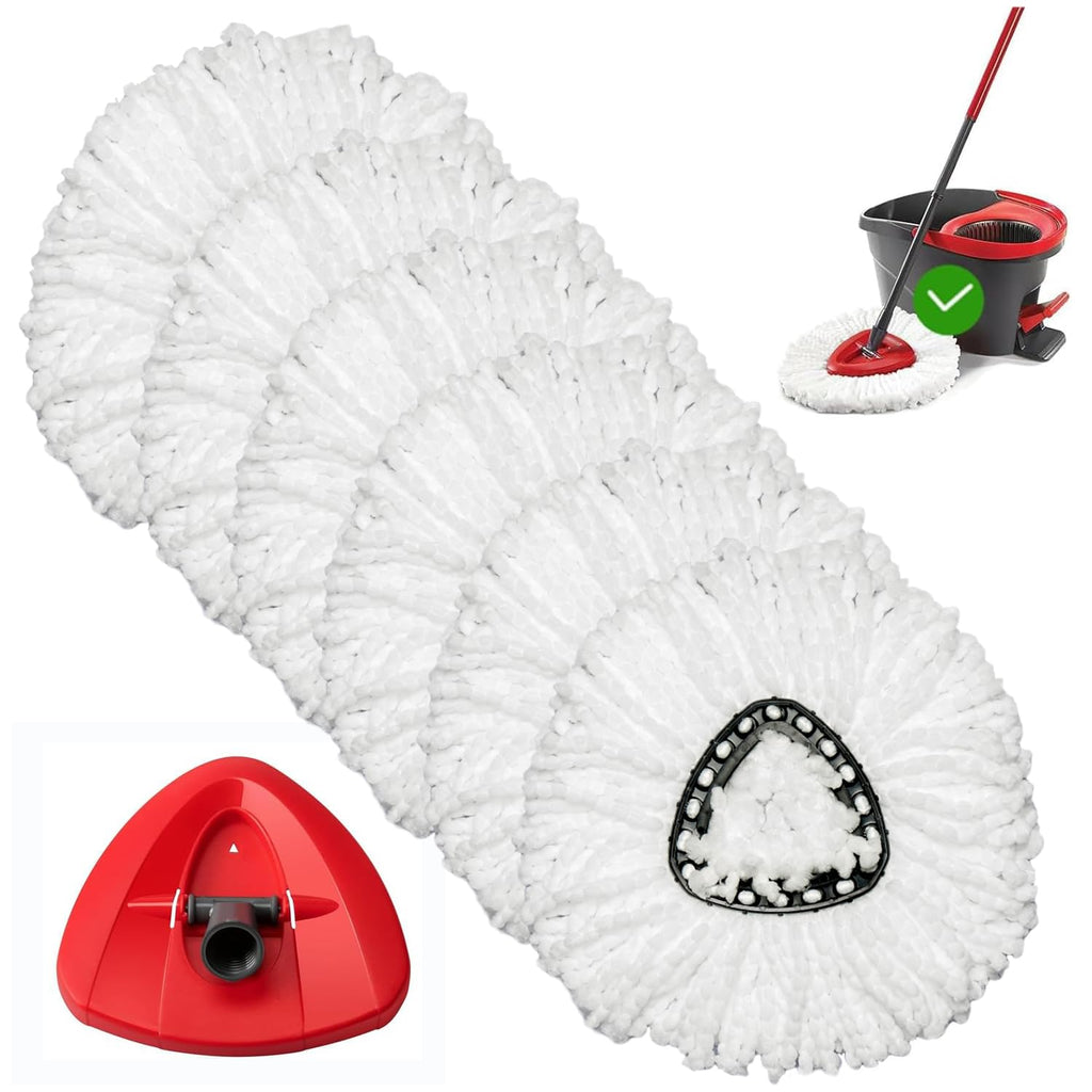 6 Pack Spin Mop Replacement Head with 1 Rotating Mop Base, EasyWring Mop Refills Compatible with Vileda Mop Replace Head, 100% Microfiber Mop Refill, Deep Cleaning Machine Washable and Easy to Replace