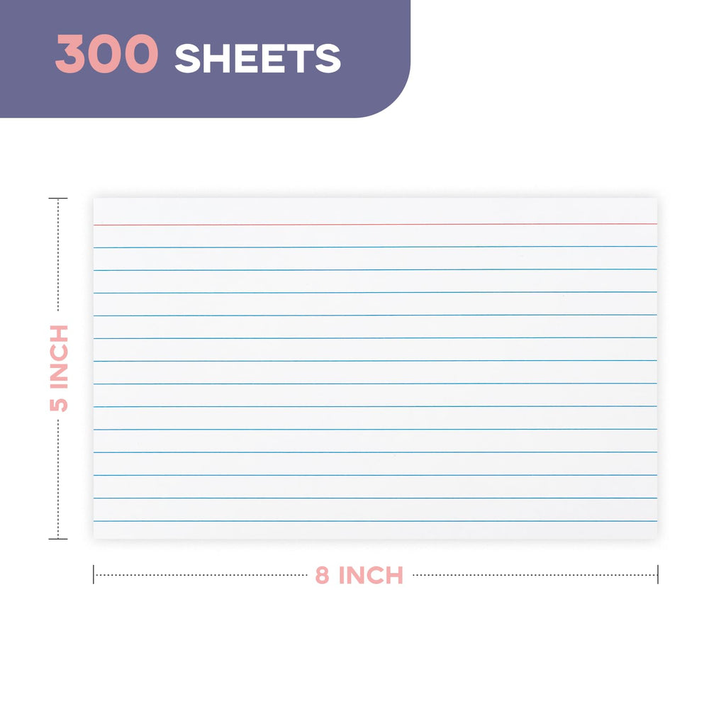 White 5x8 Index Cards Ruled 300PCS, Goefun Flashcards, Notecards for Studying, Recipes, Memo Cards, Office Supply, DIY, Presentation