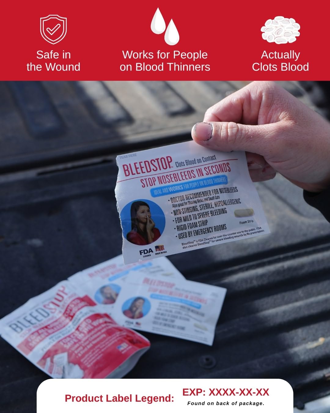 BleedStop™ Nosebleed Strips – Fast Acting Blood Coagulant Foam Inserts – Helps Clot Blood on Contact – Non-Stinging Sterile Hypoallergenic for Mild to Heavy Nosebleeds