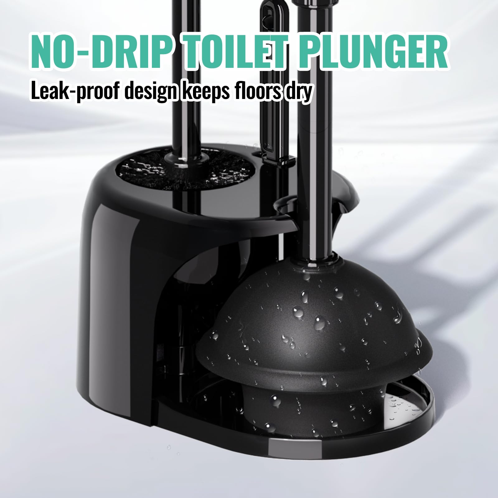 3 in 1 Toilet Brush and Plunger Set with Crevice Cleaning Brush, Toilet Plunger and Brush Set with Extra Long Handle, Plungers for Bathroom Accessories, Toilet Plunger with Holder, Obsidian Black